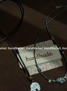 吊坠925银 JIUJIU【吉象手作】手工时尚百搭黑色复古编织小众0117