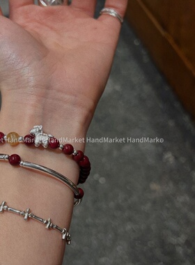 925银手链 【红豆银管手串】手工气质百搭红色简约0128