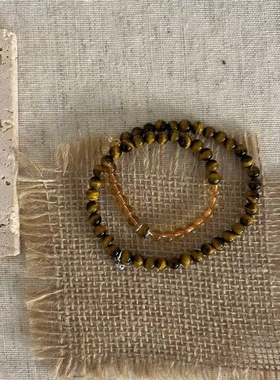 925银手链 JIUJIU【双圈】黄色系手串百搭复古小众亮眼气质手作