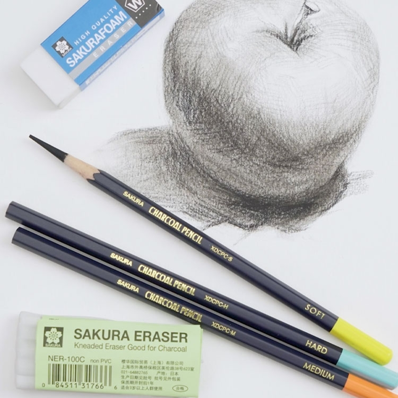 樱花炭笔素描炭笔美术生专用碳笔套装软碳特软性速写绘画铅笔软中-图1