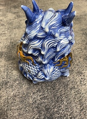 景德镇手工陶瓷摆件招财貔貅摆件麒麟描金手工陶瓷翘二郎腿香炉