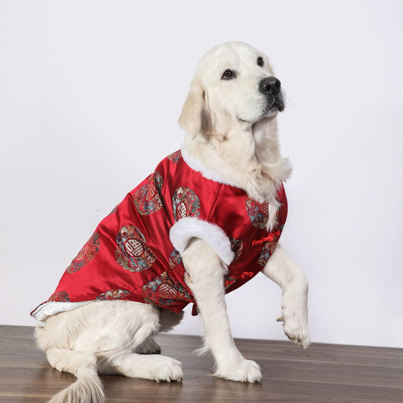 狗狗衣服大型犬冬季金毛新年棉衣保暖拉布拉多边牧过年喜庆红冬装-图2