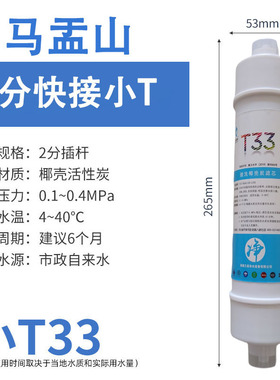 家用净水器后置活性碳T33商用RO纯水机韩式快接式椰壳碳滤芯通用