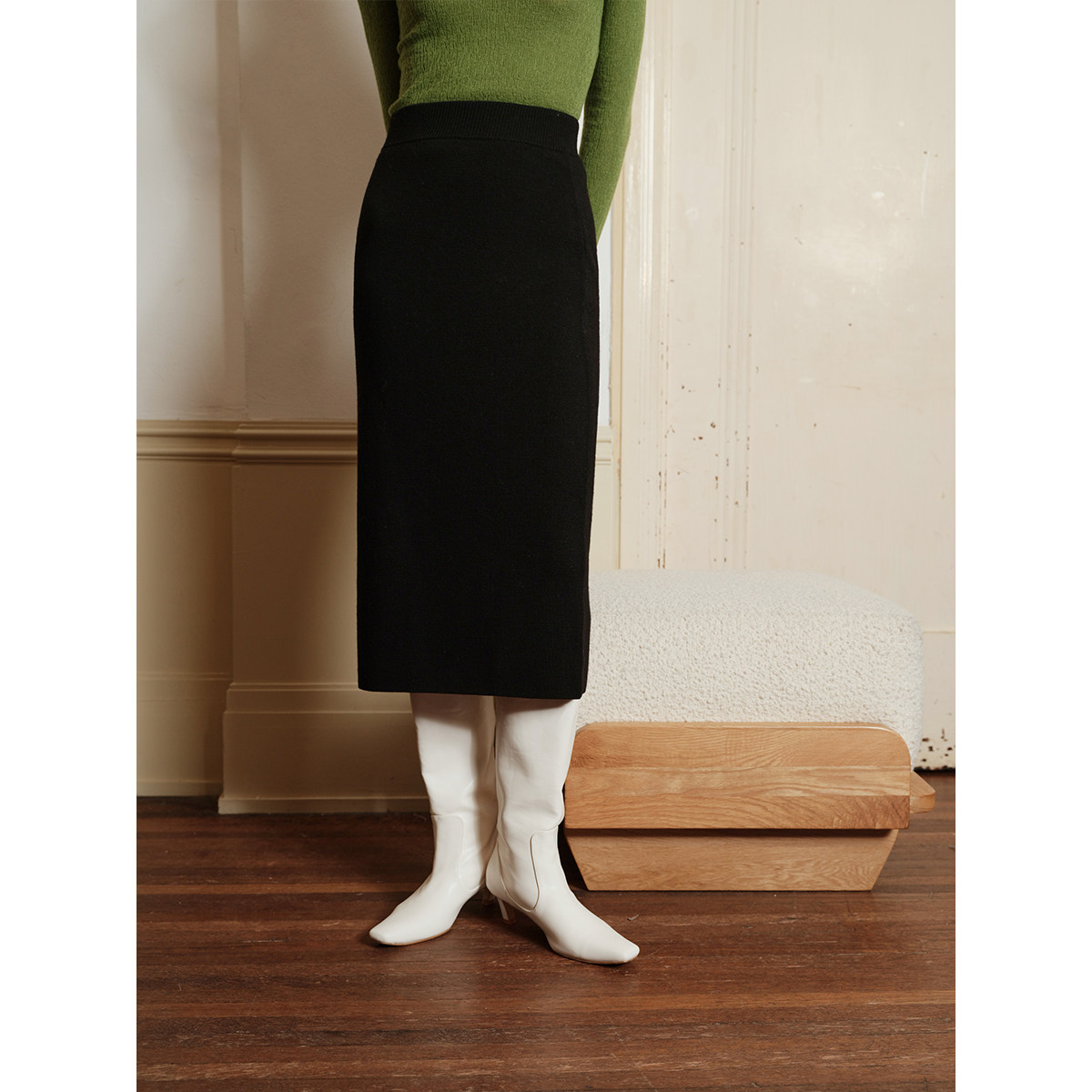 芝美日禾 高克重羊毛包臀半身裙直筒修身高弹力中长款黑色通勤,淘宝优惠券,粉丝福利购,淘宝优惠卷