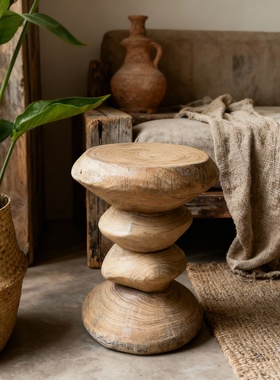 侘寂风天然木质不规则边桌小茶几