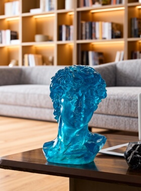 手工蓝玻璃大卫头像摆件