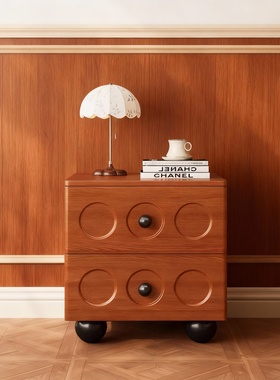 新中式实木床头柜圆形抽屉收纳