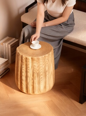 新中式实木原木边几客厅沙发摆件