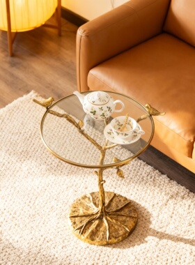 创意树枝造型玻璃茶几金属支架