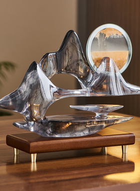 国风山水墨染新中式流沙画摆件