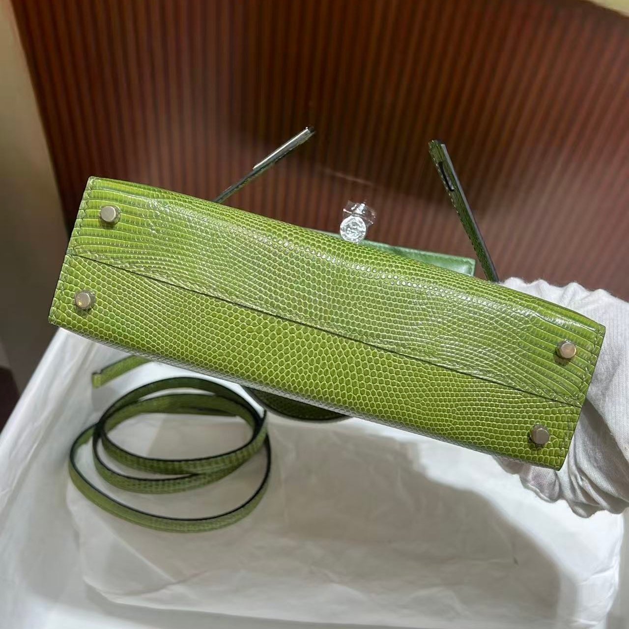 青绿色HCP进口蜥蜴皮迷你mini凯莉二代女士单肩斜挎小包纯手工,淘宝优惠券,粉丝福利购,淘宝优惠卷