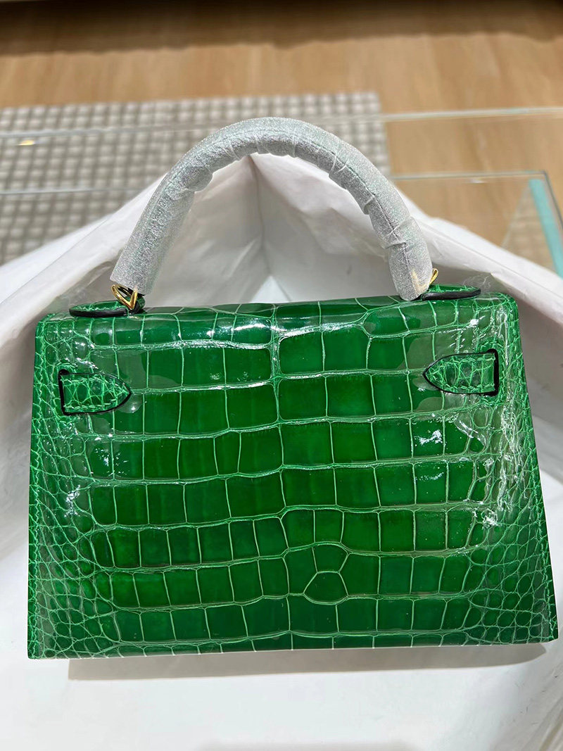 竹子绿进口高光美洲鳄鱼皮KL凯莉二代mini小方包女士手提斜挎手缝,淘宝优惠券,粉丝福利购,淘宝优惠卷