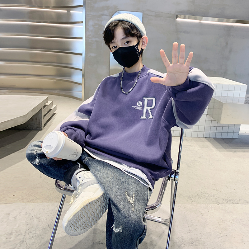 男童加绒卫衣秋冬款2025新款儿童冬装炸街加厚上衣大男孩冬季潮牌 - 图0