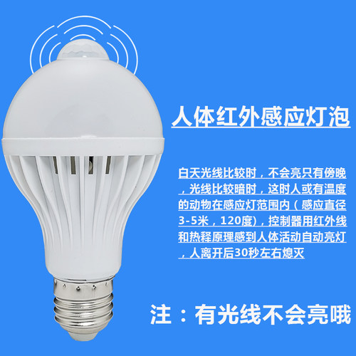 5W声控电灯泡楼道声光控E27螺口智能感应3Wled灯泡超亮节能球泡灯 - 图2