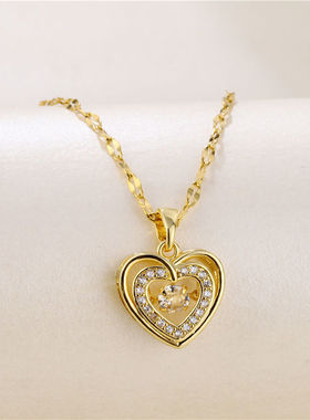 新款灵动爱心钛钢项链女轻奢小众跳动的心吊坠时尚劲链百搭锁骨链