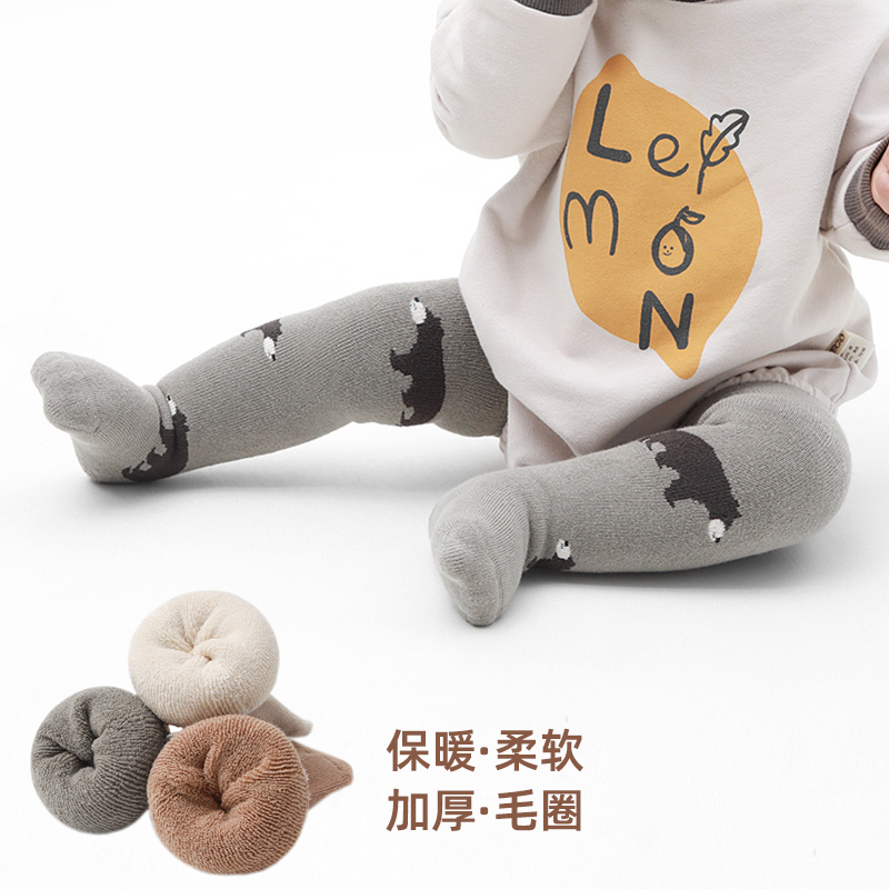宝宝长筒袜无后跟过膝袜秋冬纯棉加厚毛圈新生婴儿袜子儿童长腿袜 - 图0