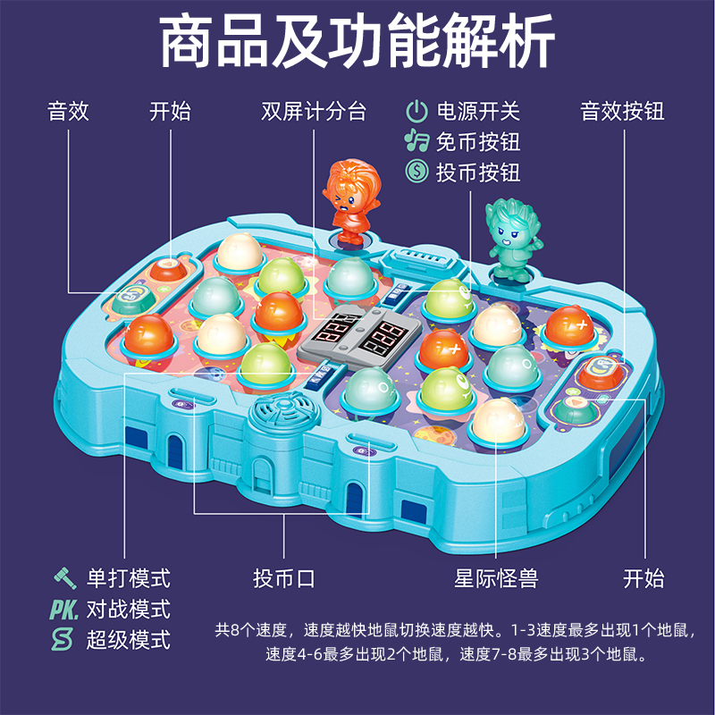 双人计分打地鼠儿童玩具男孩女幼儿益智1-3岁早教6解压5灯光音乐4-图1