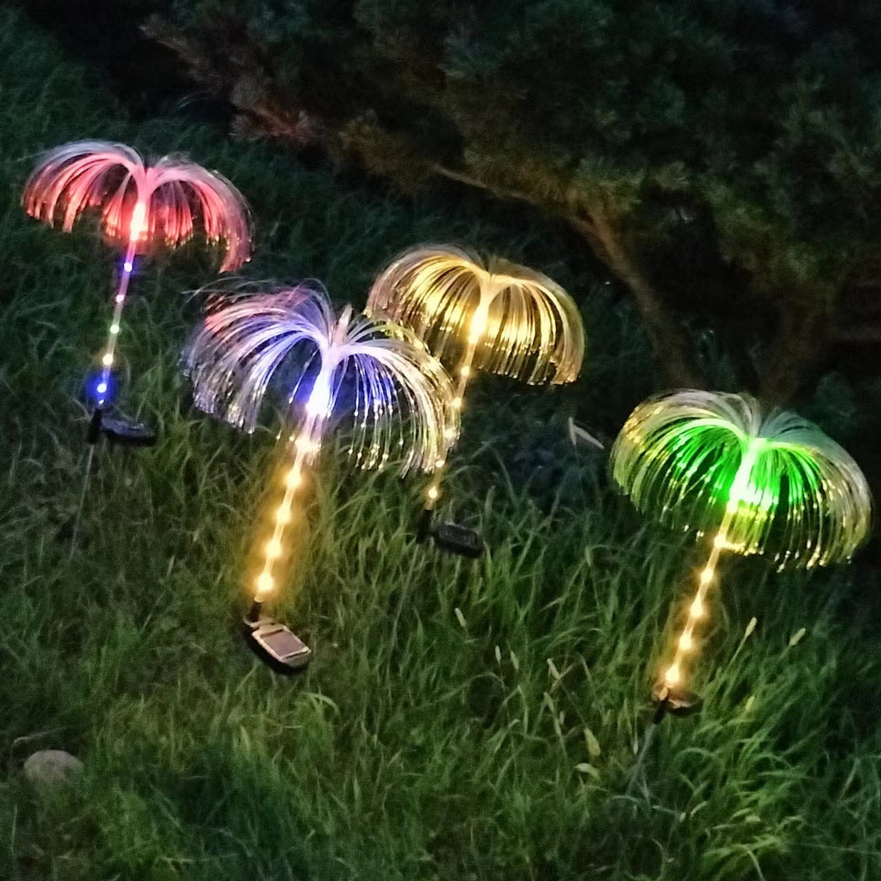 太阳能光纤水母地插灯庭院灯户外花园别墅草坪蘑菇灯节日氛围装饰 - 图1