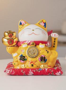 开业陶瓷招财猫店铺白色大号自动招手招财猫摆件店铺开业家居礼品