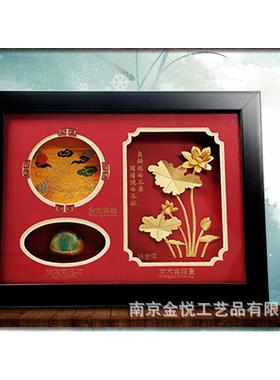 办公云锦雨花石金箔金陵三宝南京特色手工艺礼品南京礼品云锦摆件