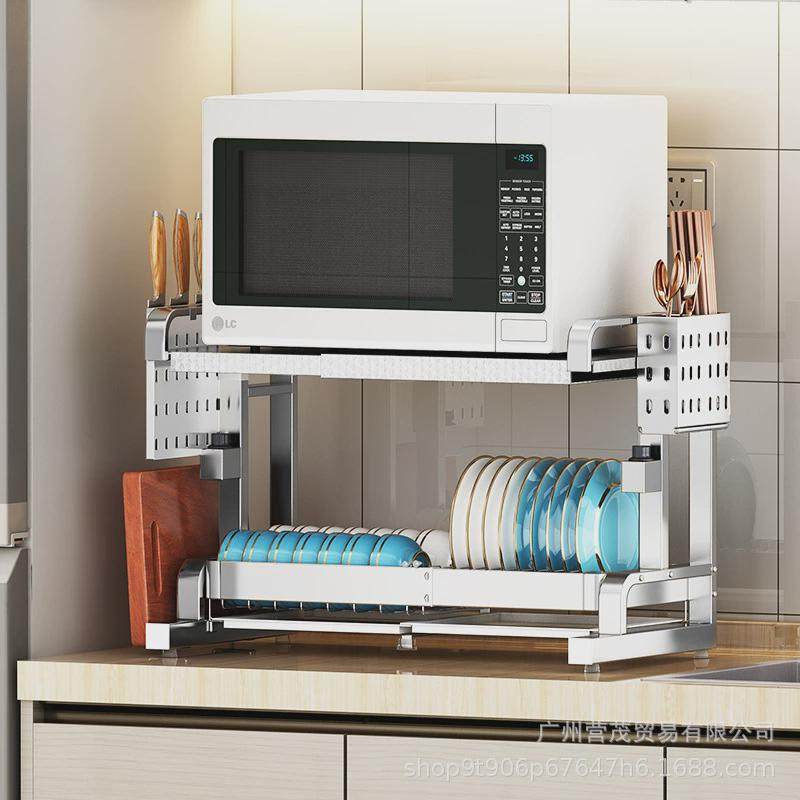 不锈钢厨房微波炉置物架烤箱可伸缩双层支台面多功能桌面收纳架子,淘宝优惠券,粉丝福利购,淘宝优惠卷