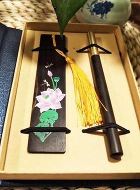 紫光笔套黑檀彩绘书签、定心檀装定制logo送礼商务学校纪念礼品