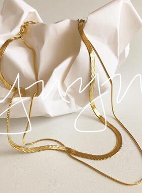 与瑜饰品双层蛇骨链女扁粗细网红爆款简约欧美钛钢镀金choker项圈