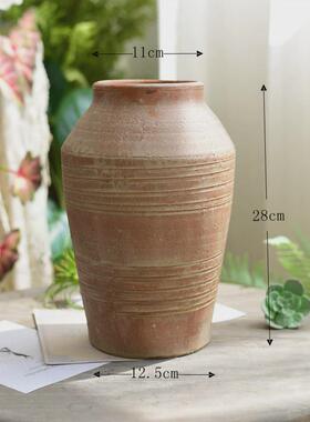粗陶复古陶罐花盆多肉客厅台面花瓶花艺土陶盆坛子插干花园艺装饰