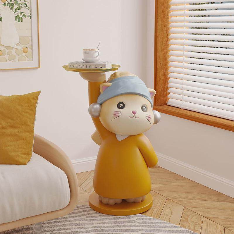 艺术猫奶油风落地摆件茶几床头客厅大型收纳沙发边几卡通电视柜旁,淘宝优惠券,粉丝福利购,淘宝优惠卷