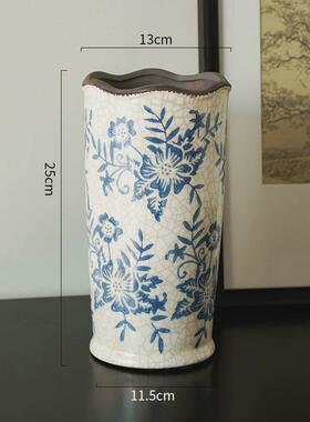 陶瓷花瓶高级感复古青花瓷新中式客厅仿古冰裂纹插花家居装饰摆件
