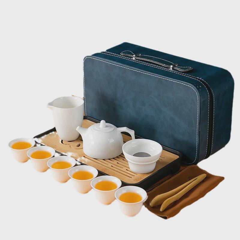 Qinglan Outdoor Travel Kung Fu Tea Set Portable Storage Bag with Kettle High-end Outdoor Camping Equipment