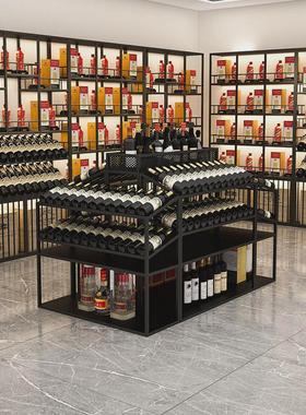 整店红酒白酒展示柜酒行靠墙落地葡萄酒洋酒展架酒吧背景酒柜
