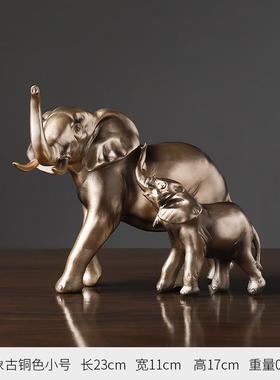 厂家一手树脂美式复古子母工艺品酒柜装饰大象摆件书柜办公室摆设