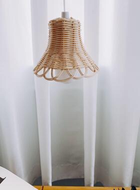 ins吊灯儿童房藤编北欧风民宿真藤编织装饰手工编织灯罩摄影道具