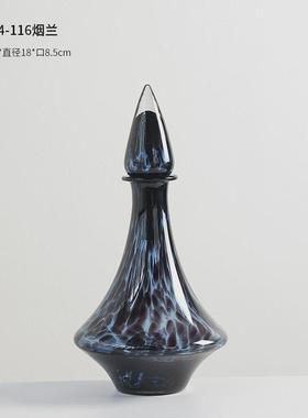 中古创意豹纹玻璃花瓶摆件复古高级门店桌面样板房软装设计摆件