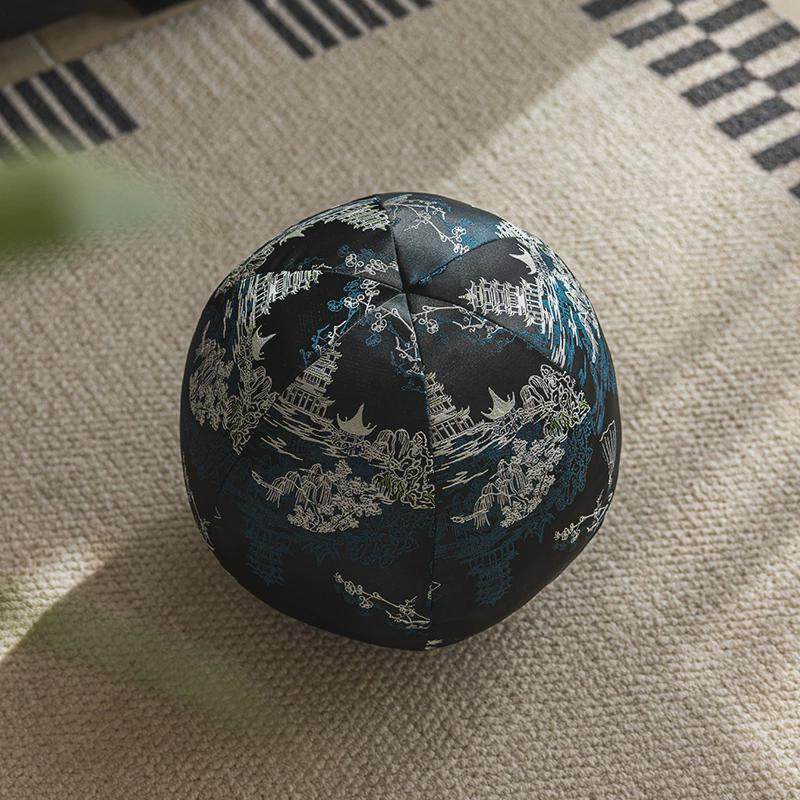 新中式圆形抱枕客厅沙发床头靠垫扇形椅子腰枕复古黑色松鹤靠背垫,淘宝优惠券,粉丝福利购,淘宝优惠卷