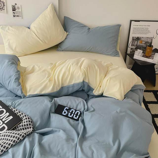Four-piece set on the bed covers, bed covers, bed and breakfast, wash, cotton, double-paired quilt covers, bed sheets, quilt covers, solid color style dormitory pure three-piece set 4