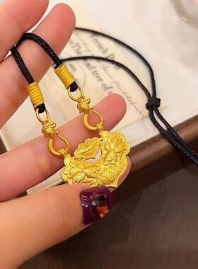 锦鲤锁配链小锁包编绳锦鲤锁编织绳吊坠挂绳万能扣坠毛衣链黑绳款