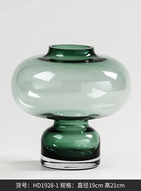 bestwest简约绿色透明花瓶摆件家居客厅餐桌装饰品摆件插花花艺
