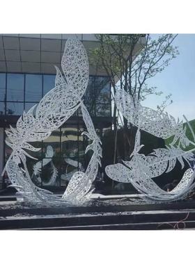 户外不锈钢镜面羽毛雕塑售楼处现代公园广场小区创意金属水景摆件