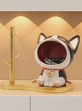 创意猫咪玄关桌面摆件客厅可爱钥匙收纳工艺品家居装饰品树脂入户
