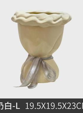 奶油色陶瓷花瓶创意花束插花器家居客厅装饰摆件ins高颜值花瓶