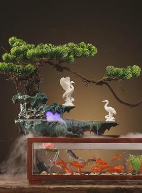 中式室内观循环流水加湿器桌面鱼缸办公水景客厅创意摆件开业礼品