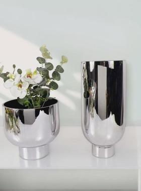 热销现代简约糖色灰色焦欧式玻璃花器花瓶摆件样板房售楼处饰品