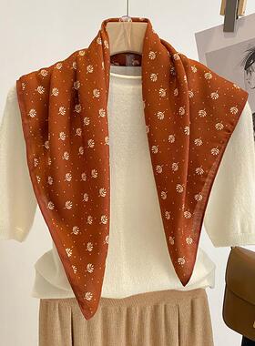 Retro Cotton Floral Print cm Velvet Square Scarf for Women