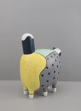 热销欧式轻奢抽象彩色波点猫咪树脂玄关客厅卧室摆件儿童房家居装