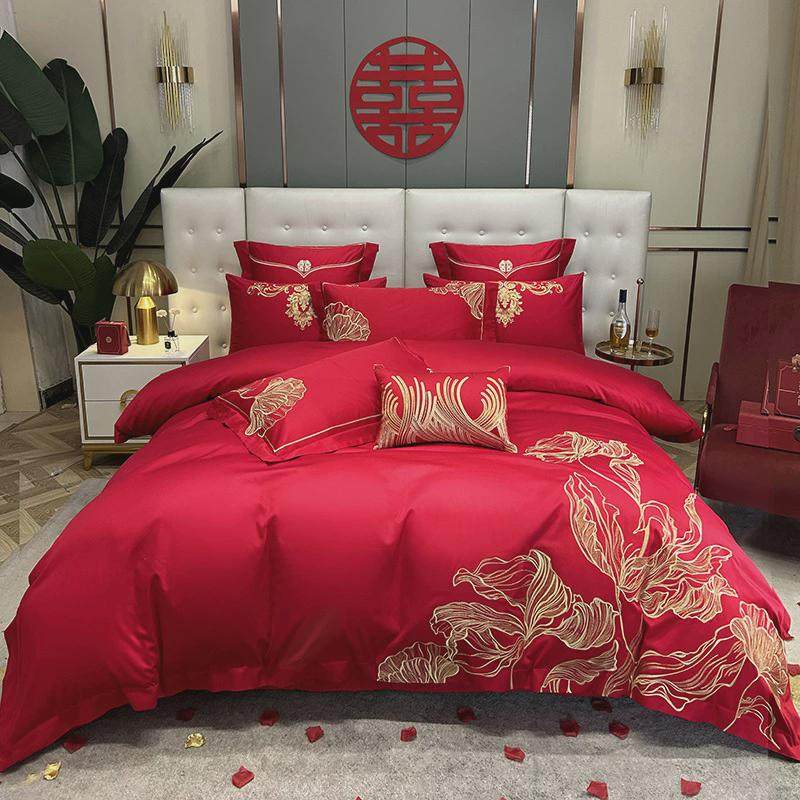 结婚喜庆床上婚庆四件套中式大红色床单被套婚房高档刺绣新婚床品,淘宝优惠券,粉丝福利购,淘宝优惠卷
