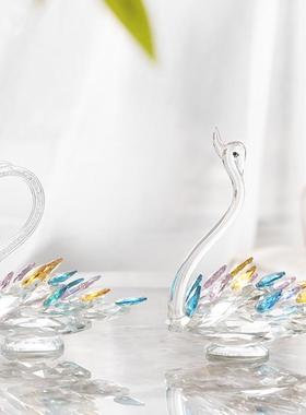 柏梵现代轻奢水晶天鹅摆件简约电视柜酒柜家居装饰新婚乔迁礼礼物