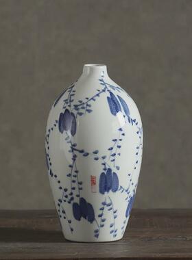 新中式禅意古风青花瓷瓷器茶室花器客厅名宿家居插花装饰花瓶摆件