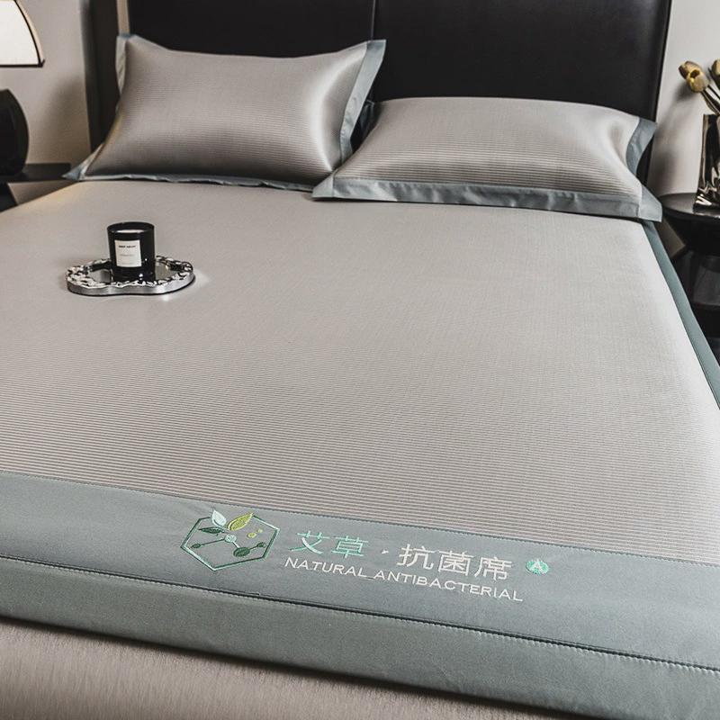 艾草凉席床笠款夏季冰丝席夏天冰藤席1米5草席子可折叠家用三件套 - 图1